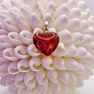 SALE!! Red Glass Heart Necklace on 16 Inch 14K Gold Filled Chain